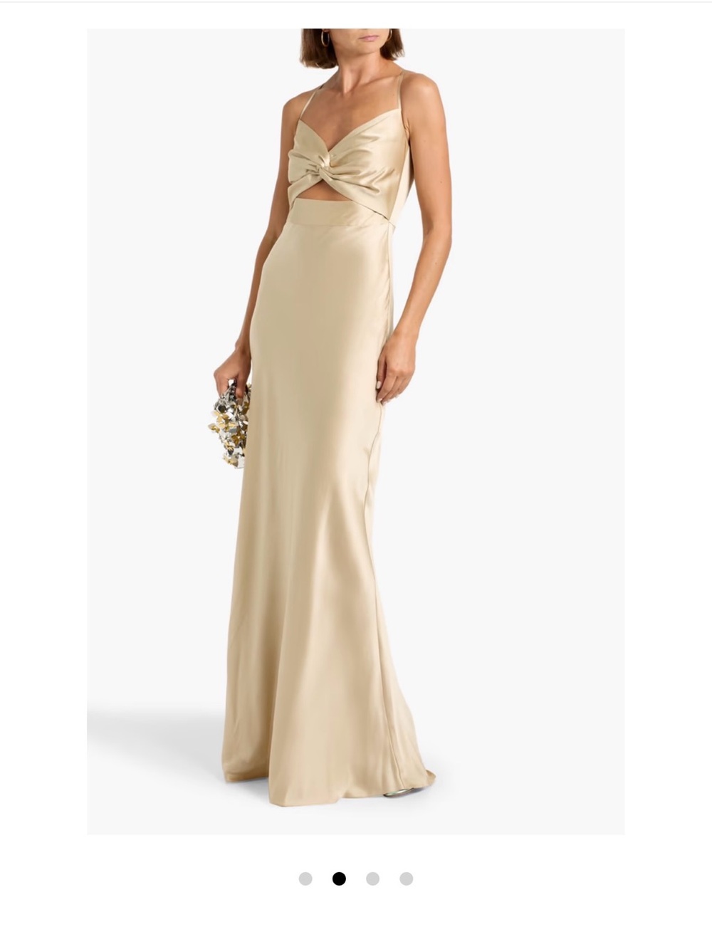 Michelle Mason Twist-Front Cutout Silk Satin Gown in Champagne - US SIZE 8